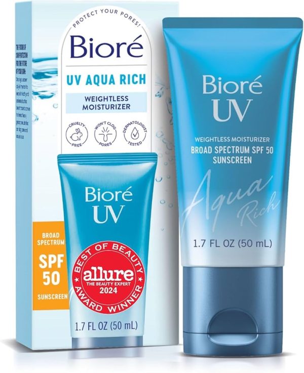 BIORE AQUA RICH  UV HYDRATANT LÉGER SPF50  + ACIDE HYALURONIQUE